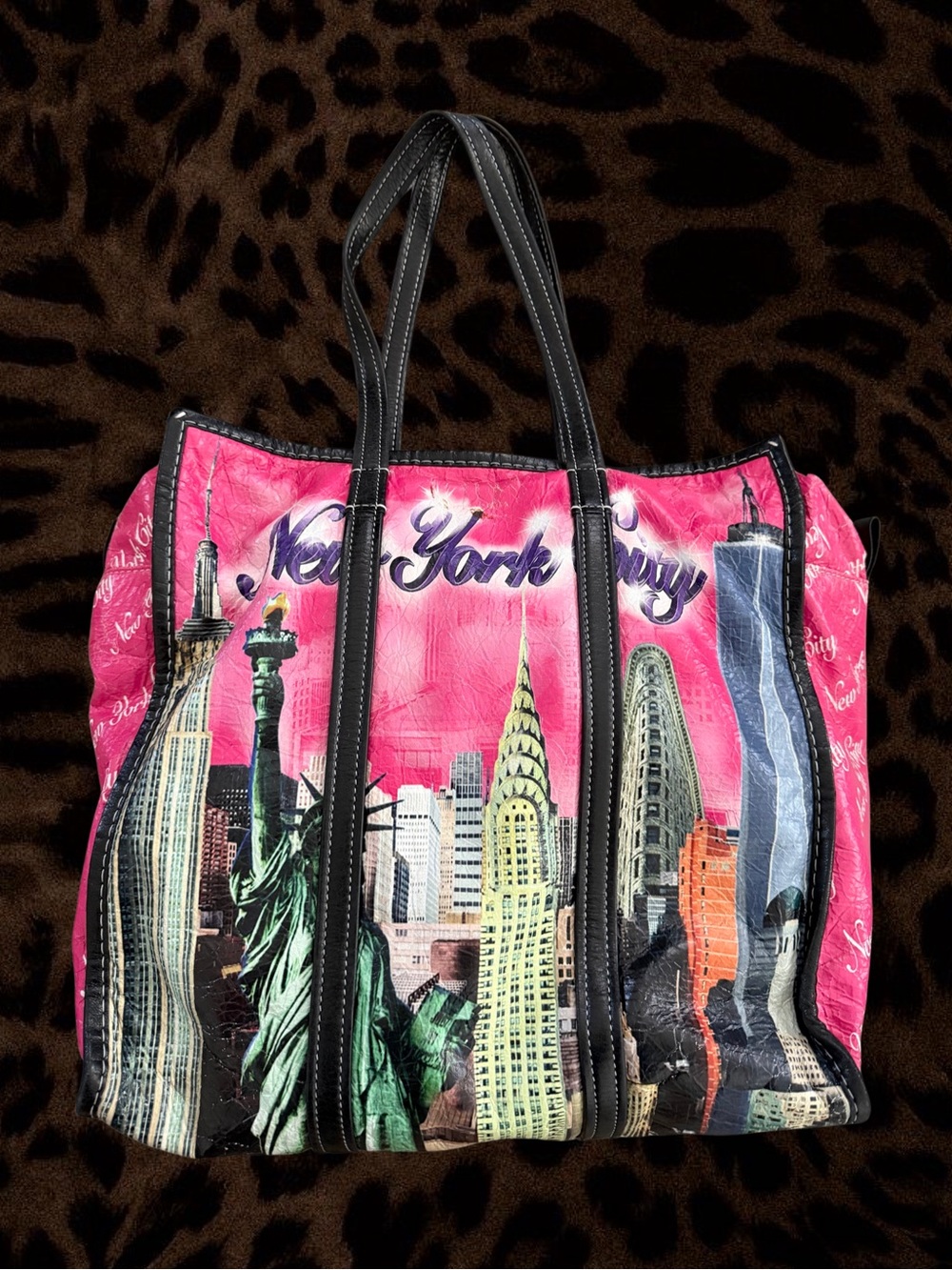 Balenciaga New York City Pink Graphic Bazar Shopper Tote Bag